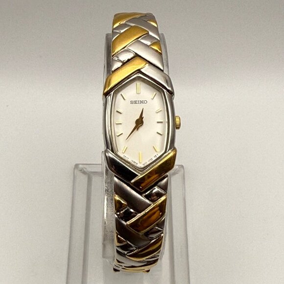 Vintage 90’s Seiko Rare 90’s Gold Silver White  Hexagonal Ladies Watch Working - Picture 1 of 10